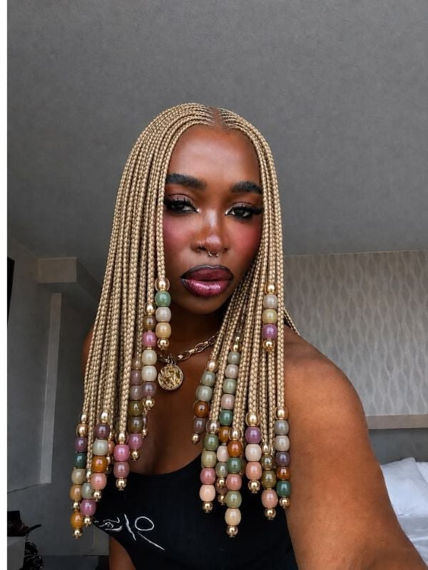 Mid-Back Light Blonde Box Braids With Beads — Classy Blonde Braids