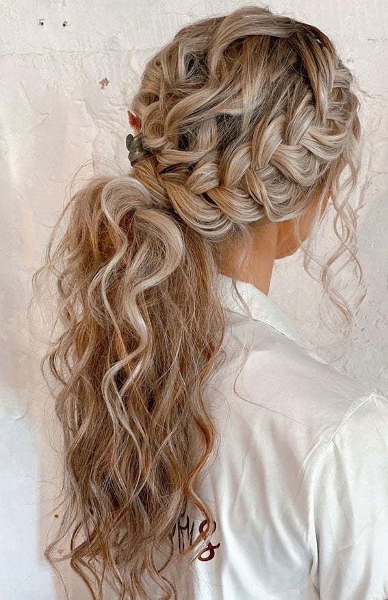 Dirty Blonde Braided Crown Ponytail Curls — Classy Blonde Braids