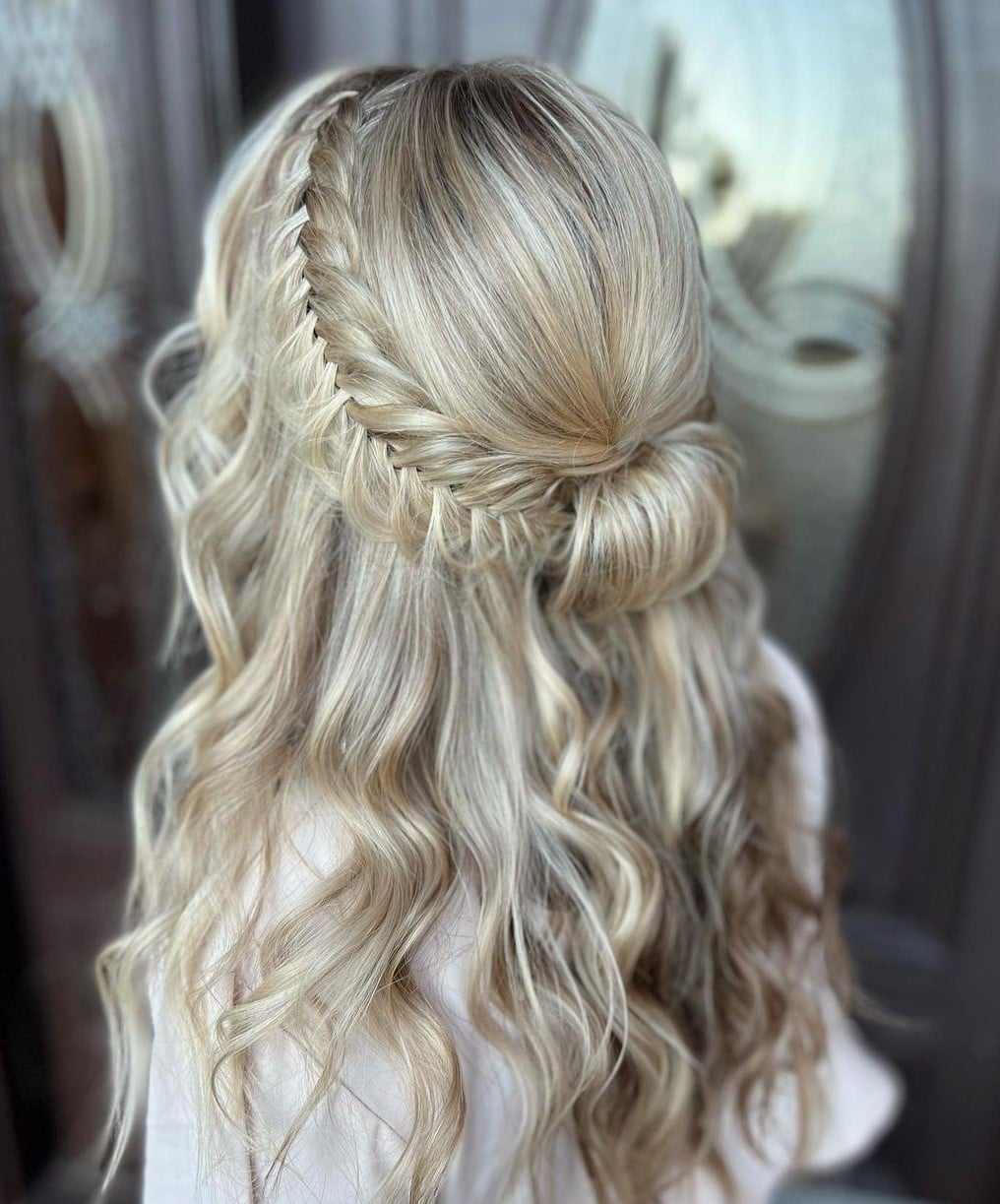 Mid-Back Ash Blonde Braided Crown Waves — Classy Blonde Braids