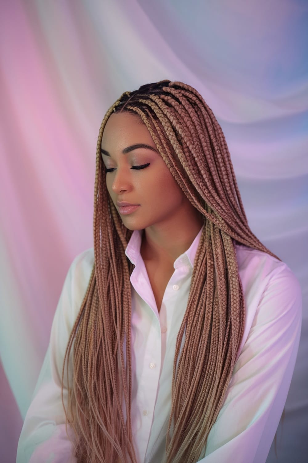 Mid-Back Honey Blonde Box Braids, Middle — Classy Blonde Braids