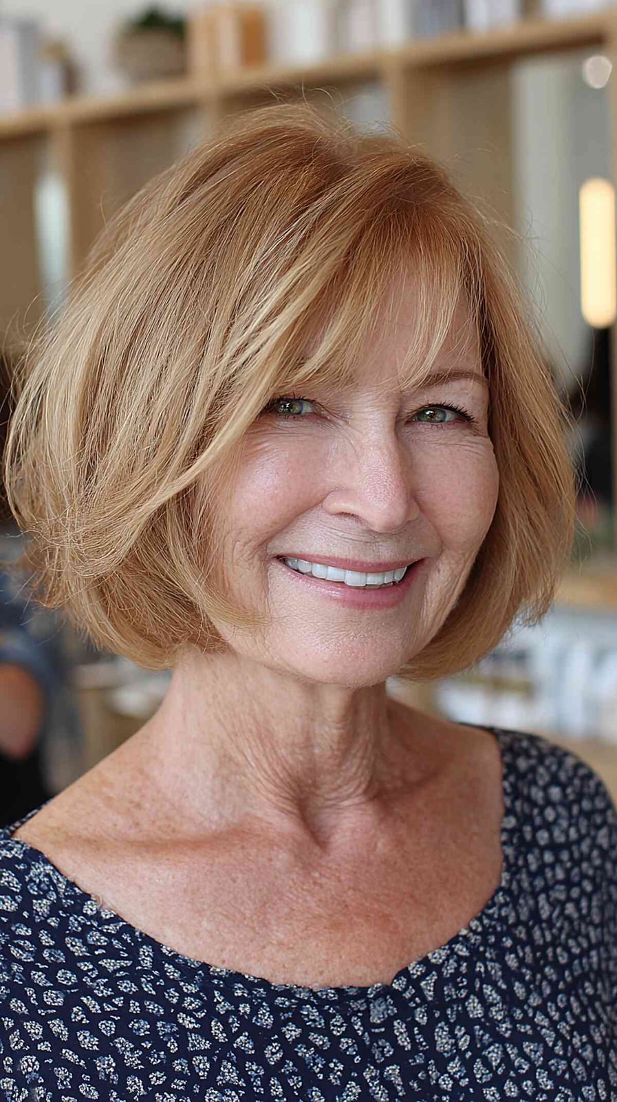 Honey Blonde Chin Length Bob With Curtain Bangs Honey Blonde Chin Length Bob With Curtain Bangs — Classy Blonde Haircuts