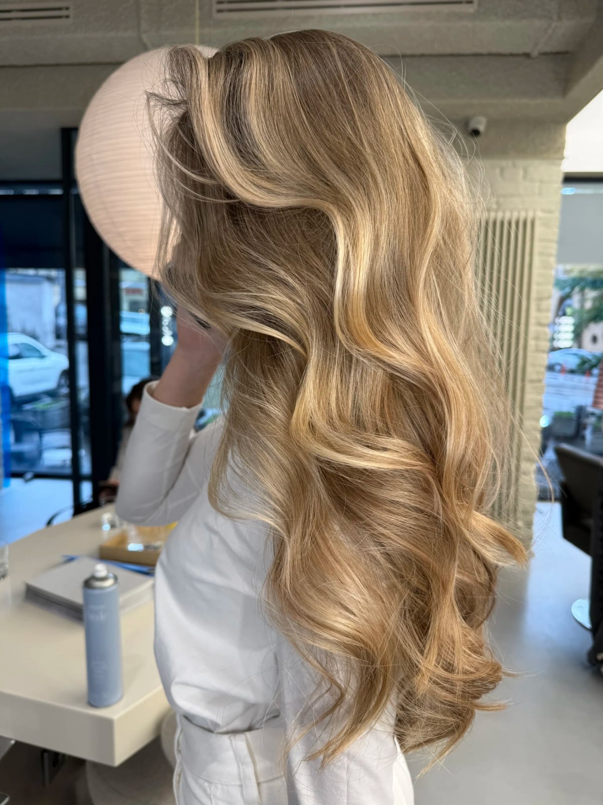 Mid-Back Wavy Layers With Curtain Bangs Mid-Back Wavy Layers With Curtain Bangs — Classy Blonde Highlights on Dark Hair