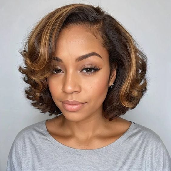 Dark Brown Bob With Blonde Highlights Dark Brown Bob With Blonde Highlights — Classy Blowout Hairstyles Black Women
