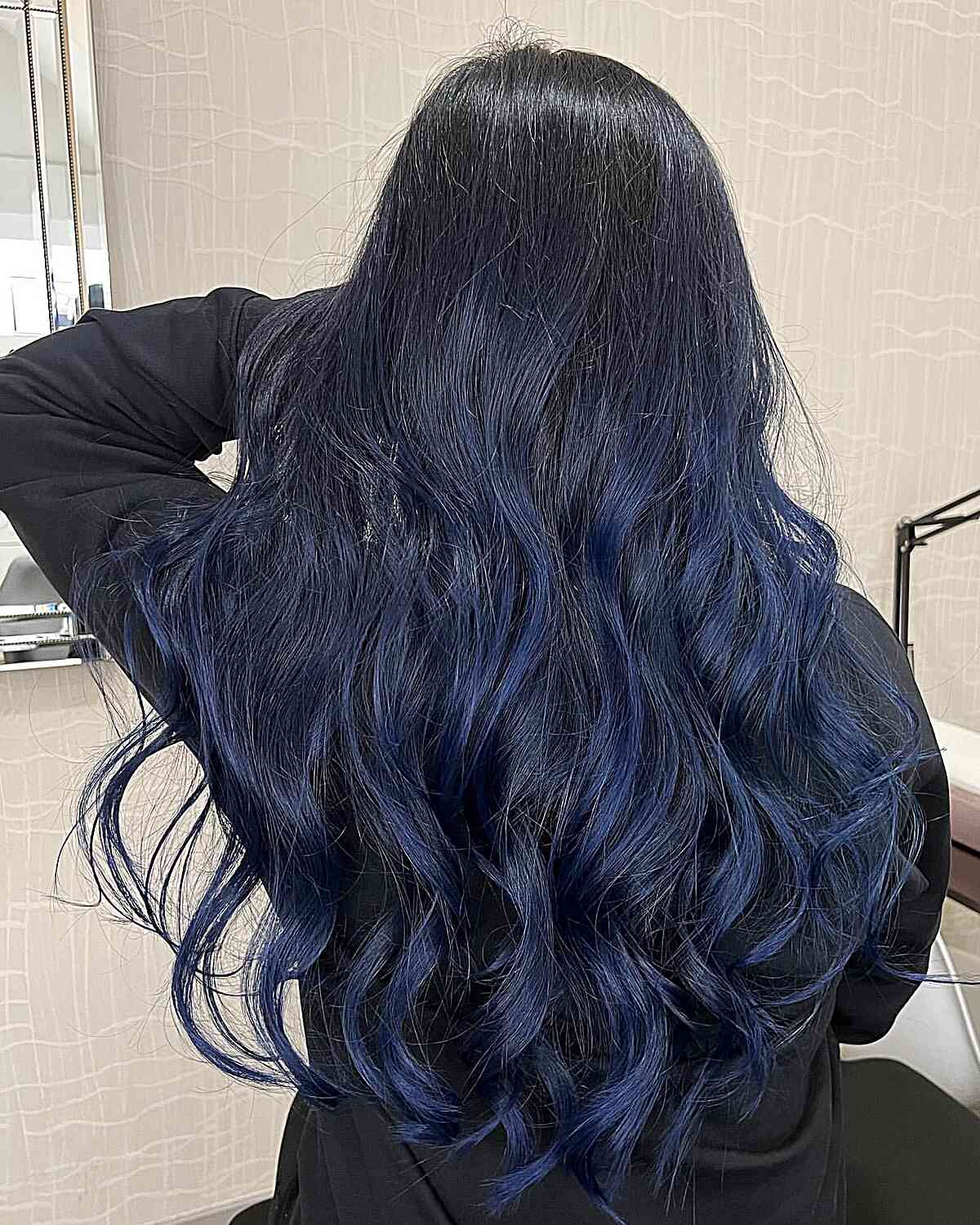 Mid-Back Balayage With Navy Blue — Classy Blue Highlights