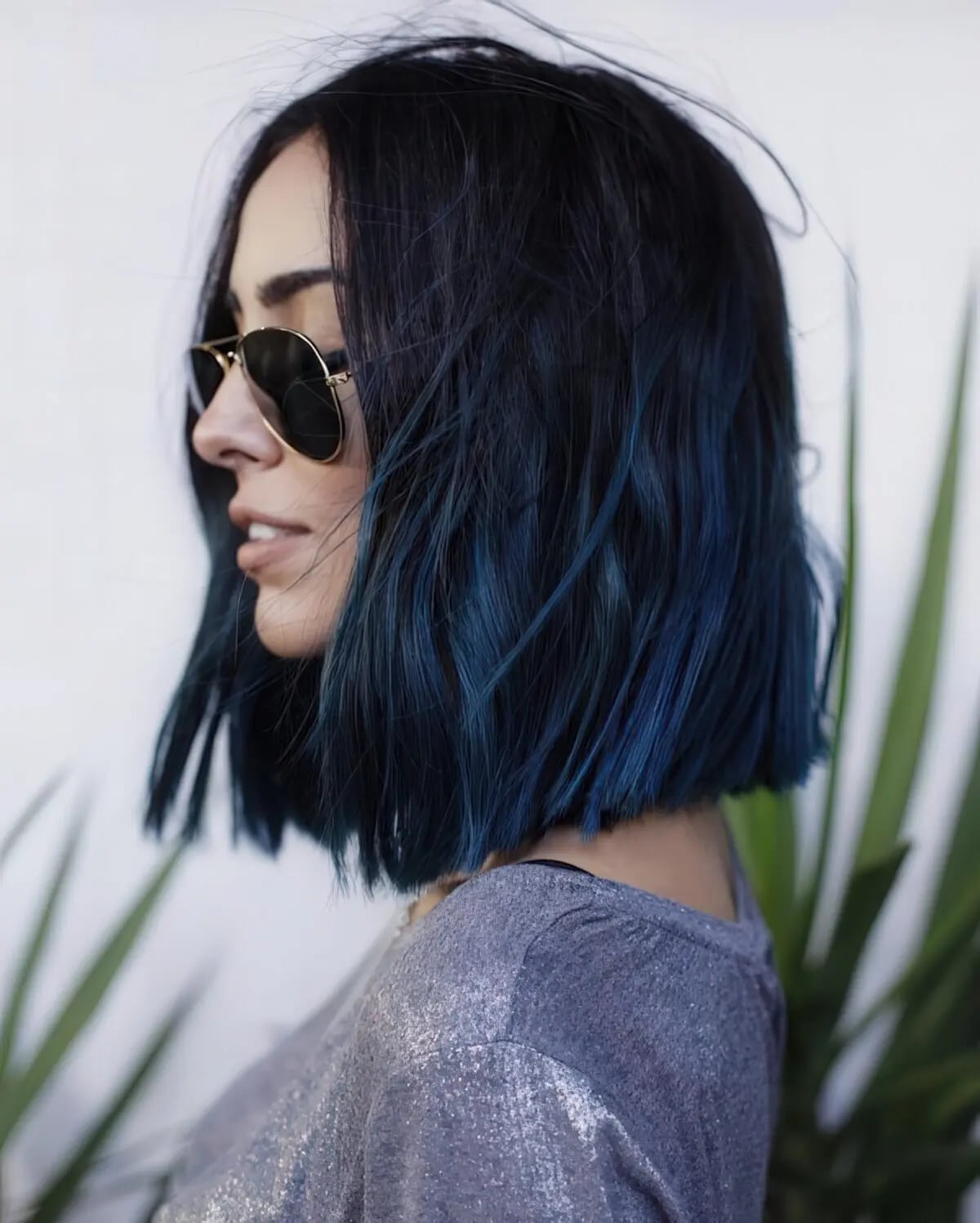 Dark Blue-Black Bob With Blue Undertones — Classy Blue Highlights