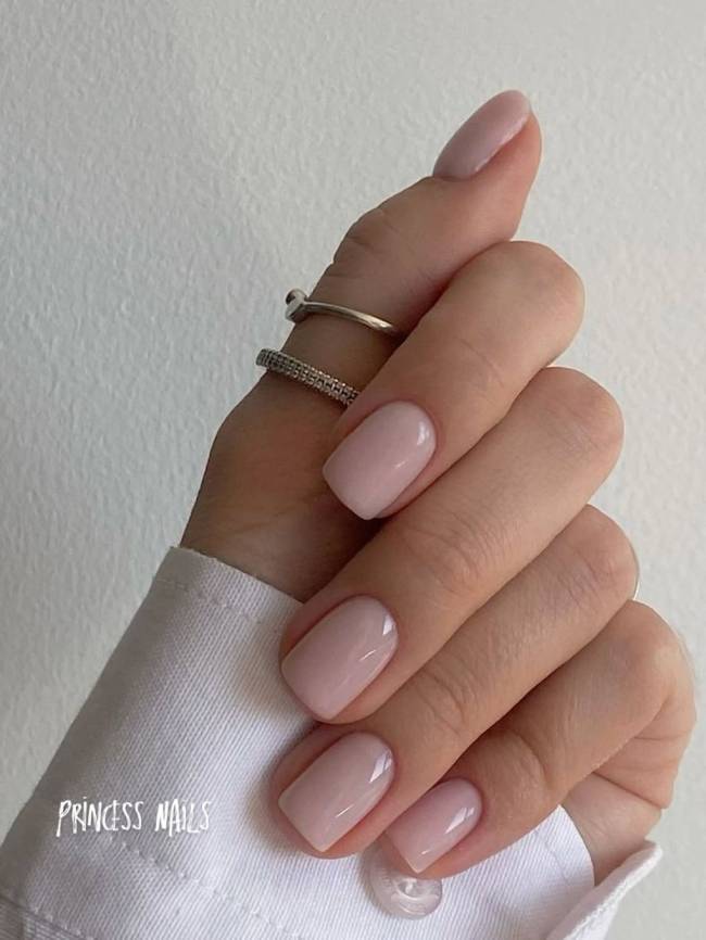 Glossy Solid Pale Pink Short Square Nails Glossy Solid Pale Pink Short Square Nails — Classy Blush Nails