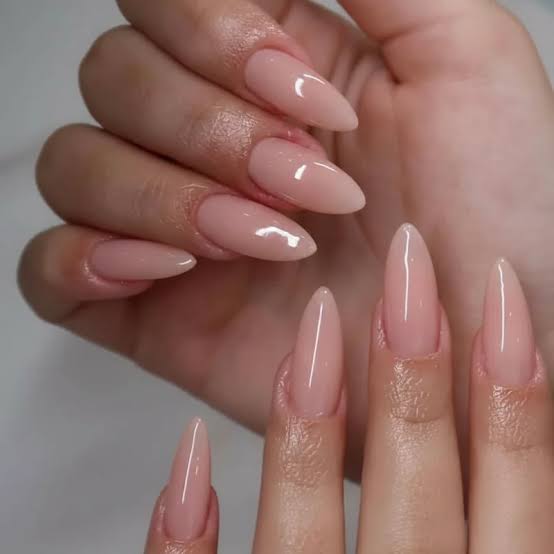 Glossy Sheer Nude Short Almond Nails Glossy Sheer Nude Short Almond Nails — Classy Blush Nails