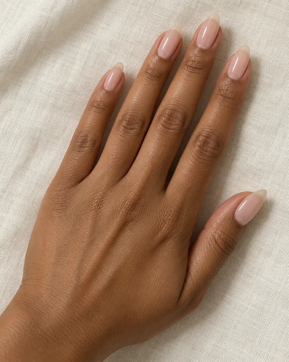 Glossy Sheer Nude Pink Short Almond Nails, Illuminated By Soft Glossy Sheer Nude Pink Short Almond Nails, Illuminated By Soft — Classy Blush Nails