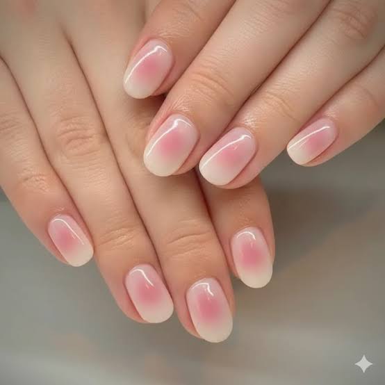 Glossy Blush Effect Short Oval Nails Glossy Blush Effect Short Oval Nails — Classy Blush Nails