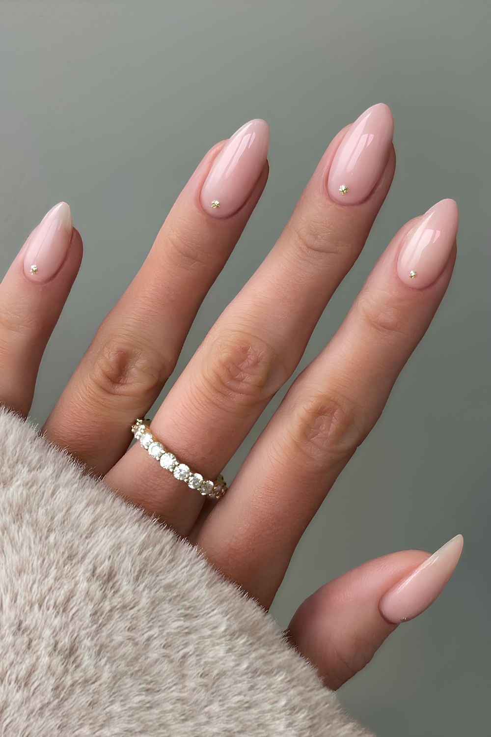 Pale Pink with Tiny Gold Dots Long Almond Nails Pale Pink with Tiny Gold Dots Long Almond Nails — Classy Blush Nails