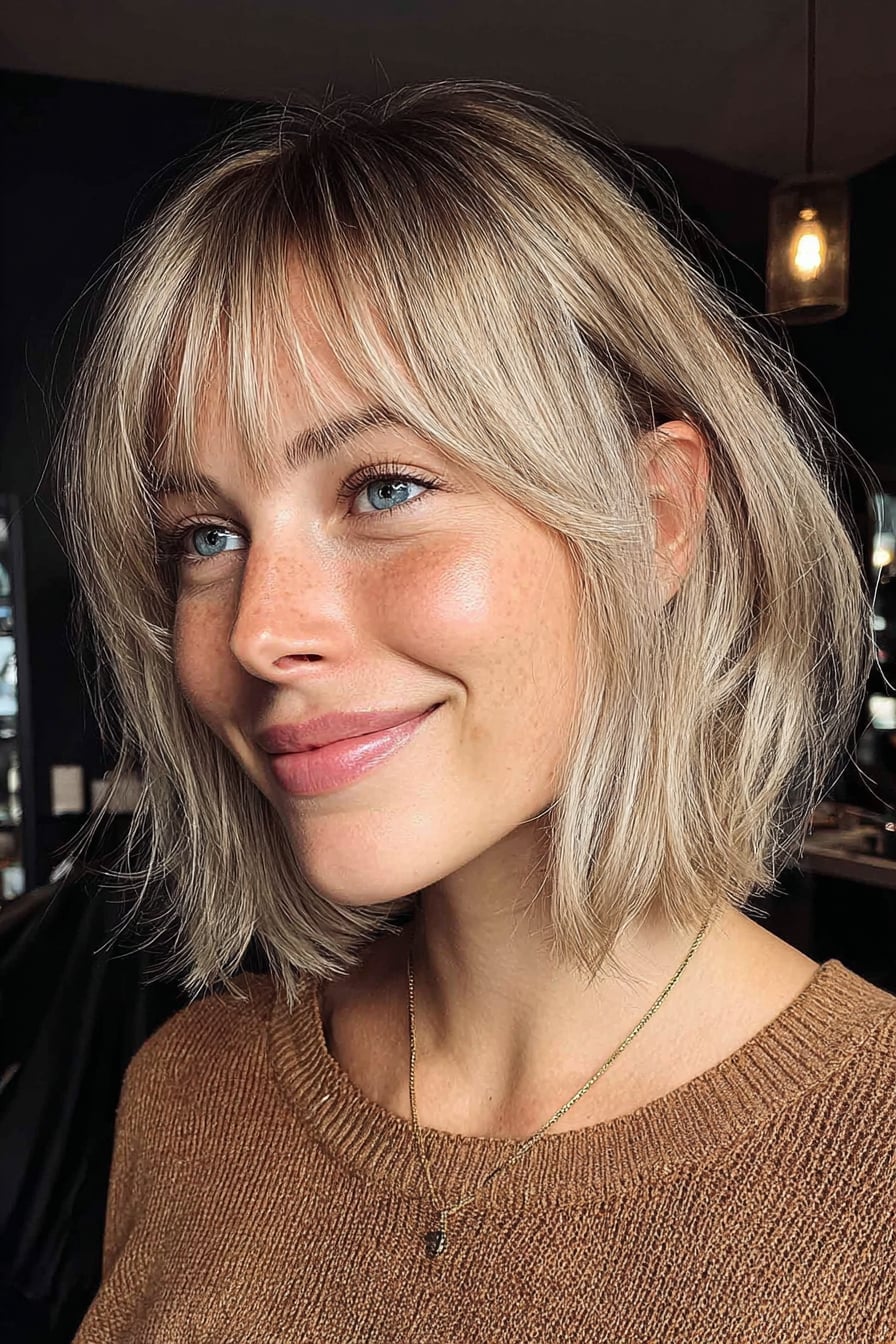 Wavy Ash Blonde Collarbone Bob Wavy Ash Blonde Collarbone Bob — Classy Bob for Fine Hair