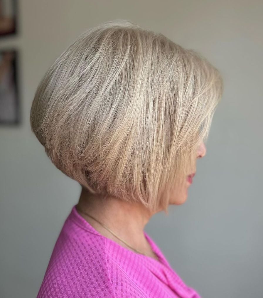 Stacked Bob Ash Blonde With Root Shadow — Classy Bob Hair
