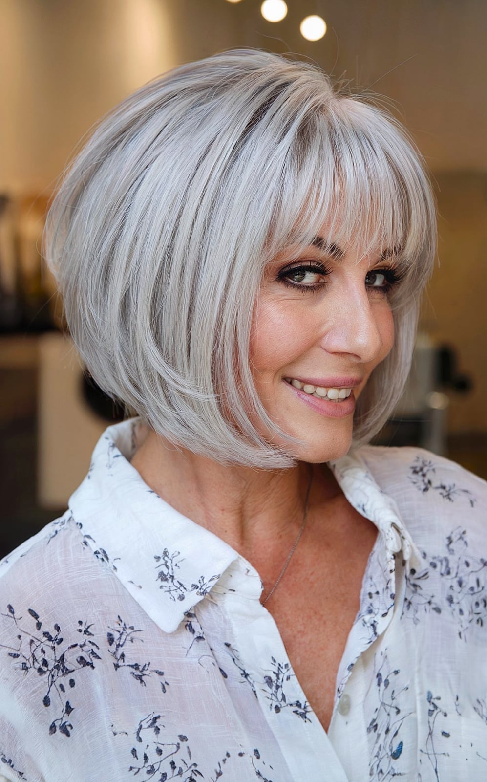 Chin Bob With Full Bangs In Grey — Classy Bob Hair