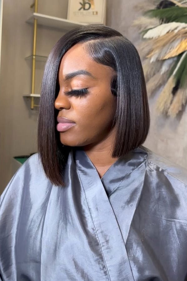 Asymmetrical Black Bob Side Swept Bang Asymmetrical Black Bob Side Swept Bang — Classy Bob Haircuts