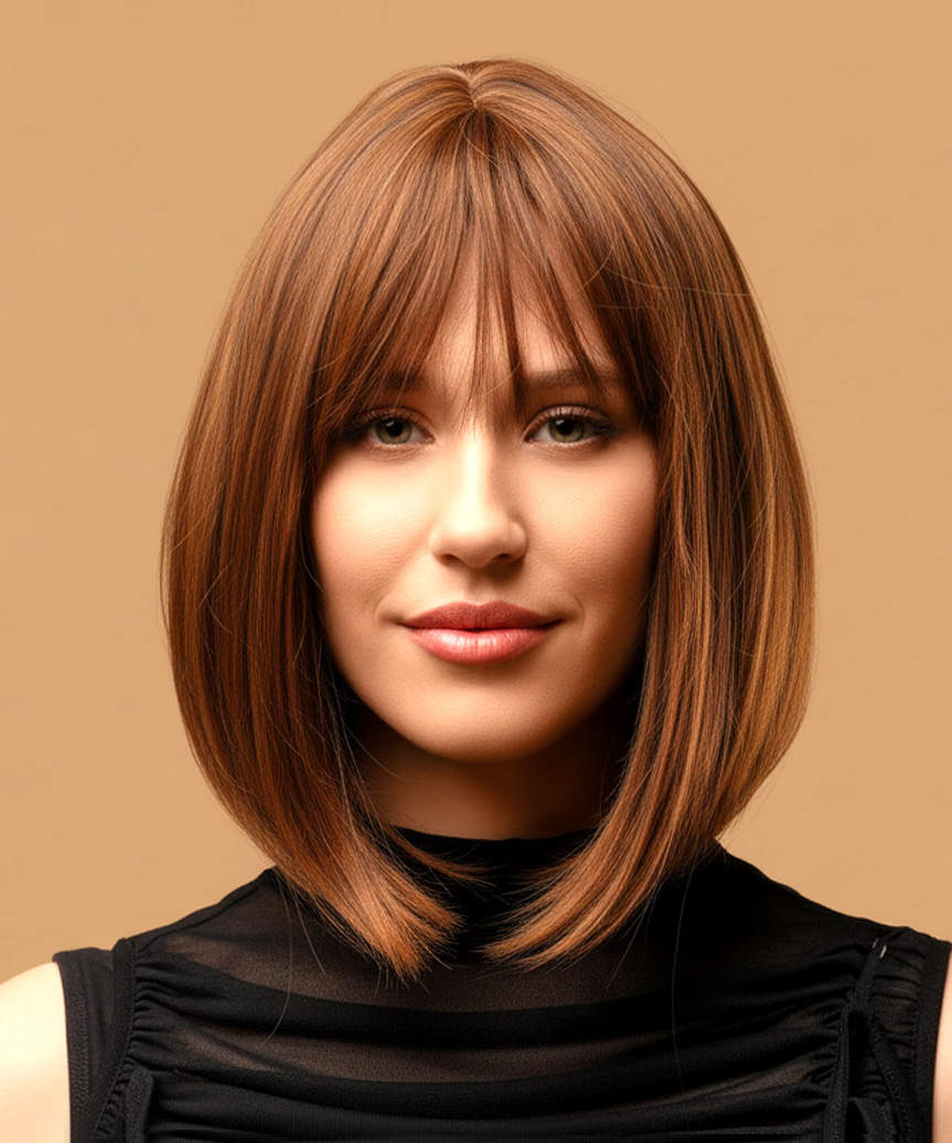 Medium Brown Bob Blunt Bangs Blowout Medium Brown Bob Blunt Bangs Blowout — Classy Bob Haircuts