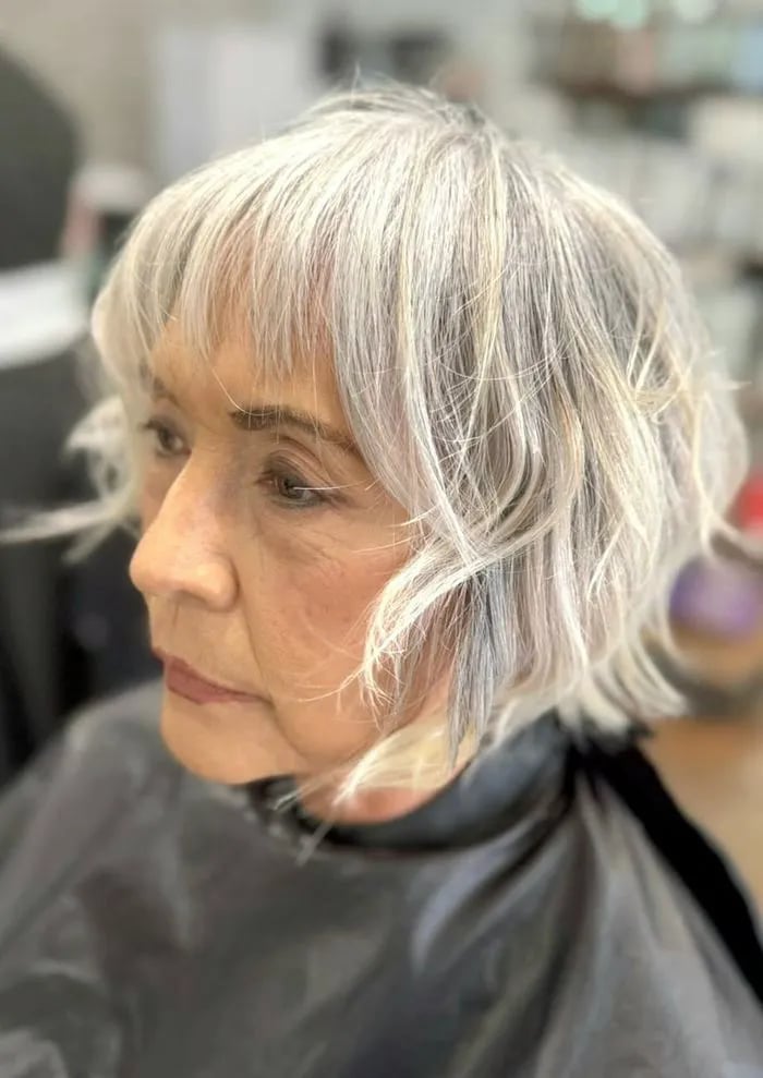 Grey Blonde Bob Soft Curtain Bangs Grey Blonde Bob Soft Curtain Bangs — Classy Bob Haircuts