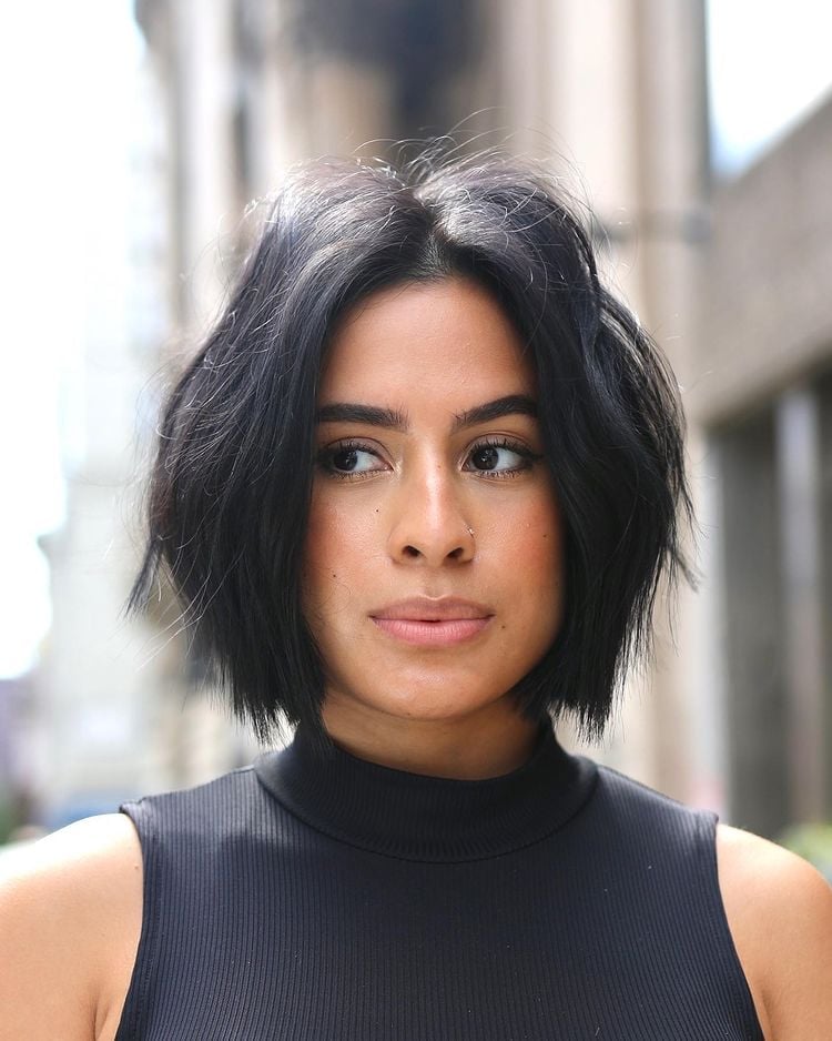 Thick Wavy Black Bob Textured Ends Thick Wavy Black Bob Textured Ends — Classy Bob Haircuts