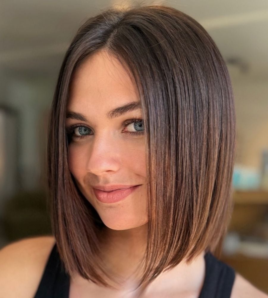 Angled Dark Brown Bob Sharp Lines Angled Dark Brown Bob Sharp Lines — Classy Bob Haircuts
