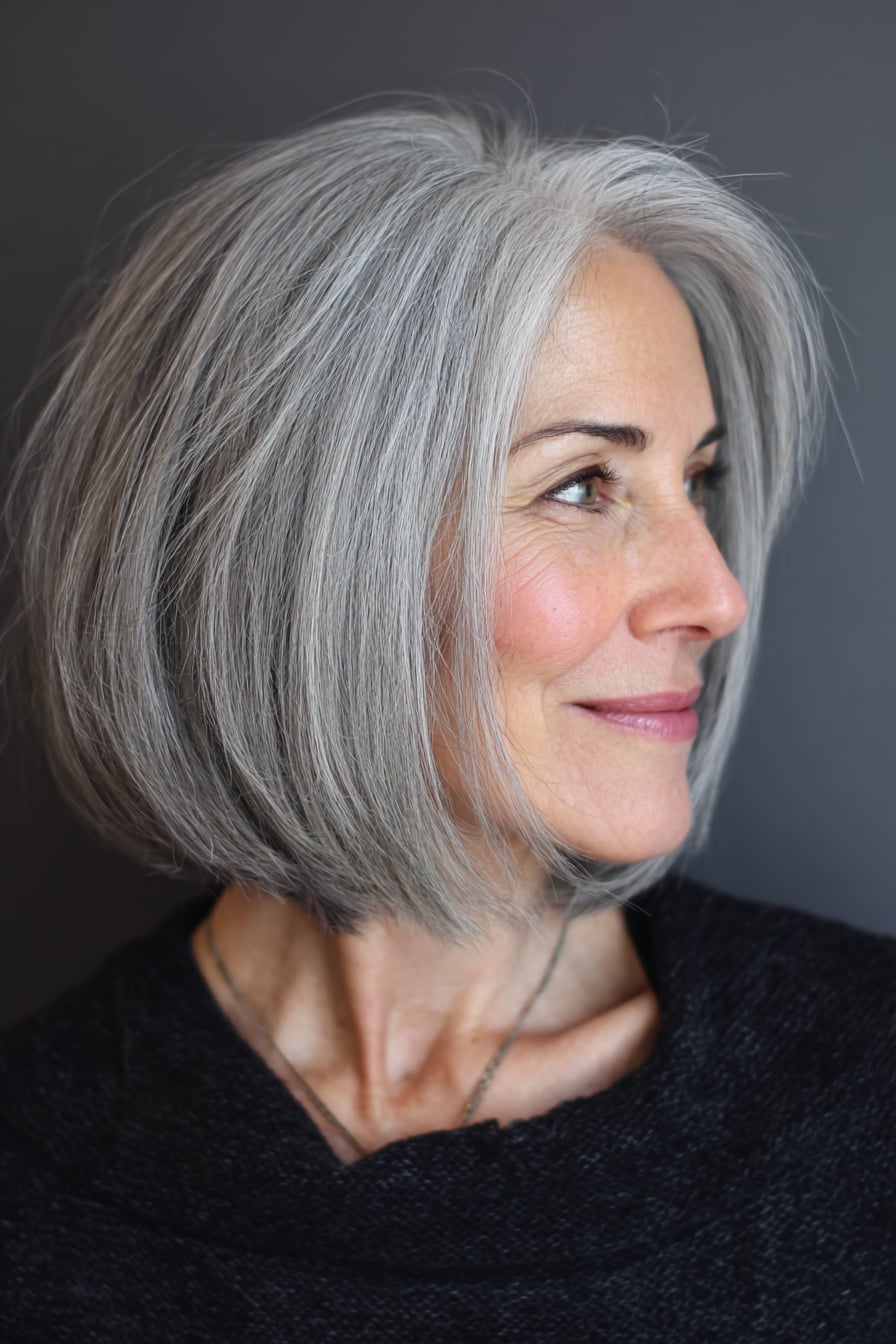 Chin Length Bob In Natural Grey — Classy Bob Haircuts for Fine Hair