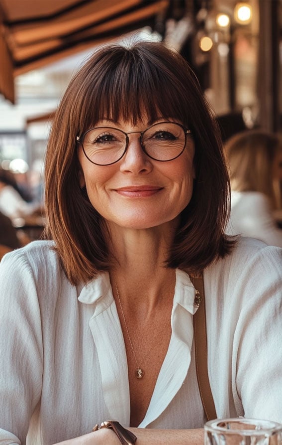 Collarbone Bob With Curtain Bangs And Smooth Blowout Collarbone Bob With Curtain Bangs And Smooth Blowout — Classy Bob Haircuts with Bangs