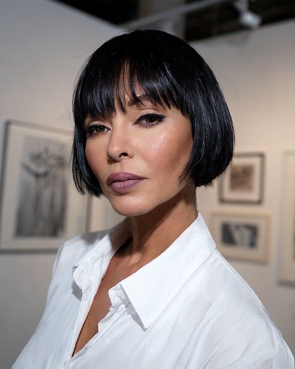 Classic Black Bob With Sharp Blunt Bangs Classic Black Bob With Sharp Blunt Bangs — Classy Bob Haircuts with Bangs