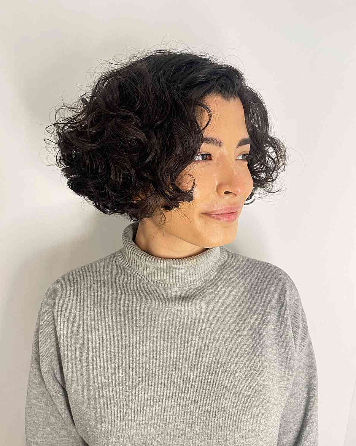 Chin Bob Solid Dark Brown Defined Curls Chin Bob Solid Dark Brown Defined Curls — Classy Bob with Curls