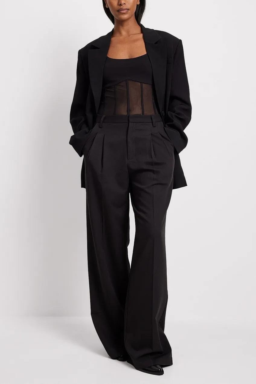 Black Mesh Long Sleeve Bodysuit With Black Skirt Black Mesh Long Sleeve Bodysuit With Black Skirt — Classy Bodysuit Outfits