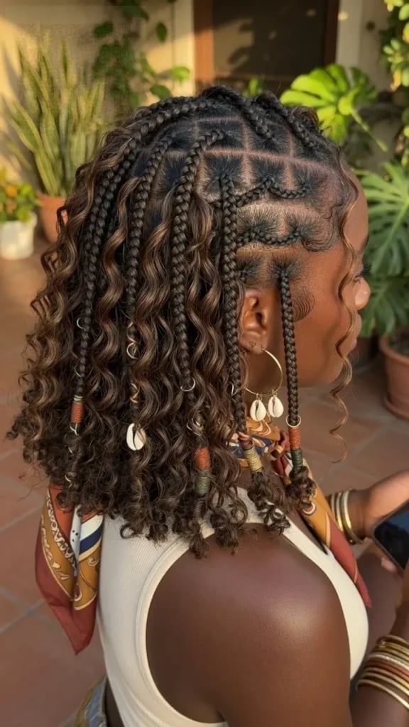 Bob Knotless Braids With Beads and Shells — Classy Boho Knotless Braids