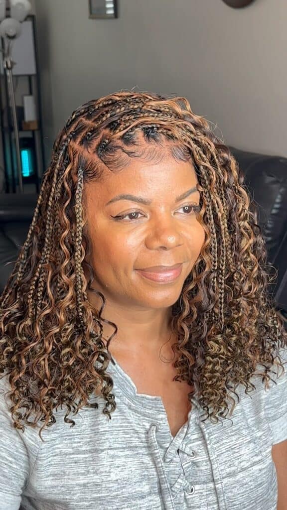Dark Brown Bob With Blonde Highlights — Classy Boho Knotless Braids