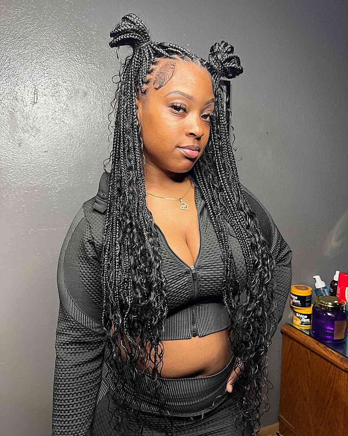 Knotless Braids In Double Space Buns — Classy Boho Knotless Braids