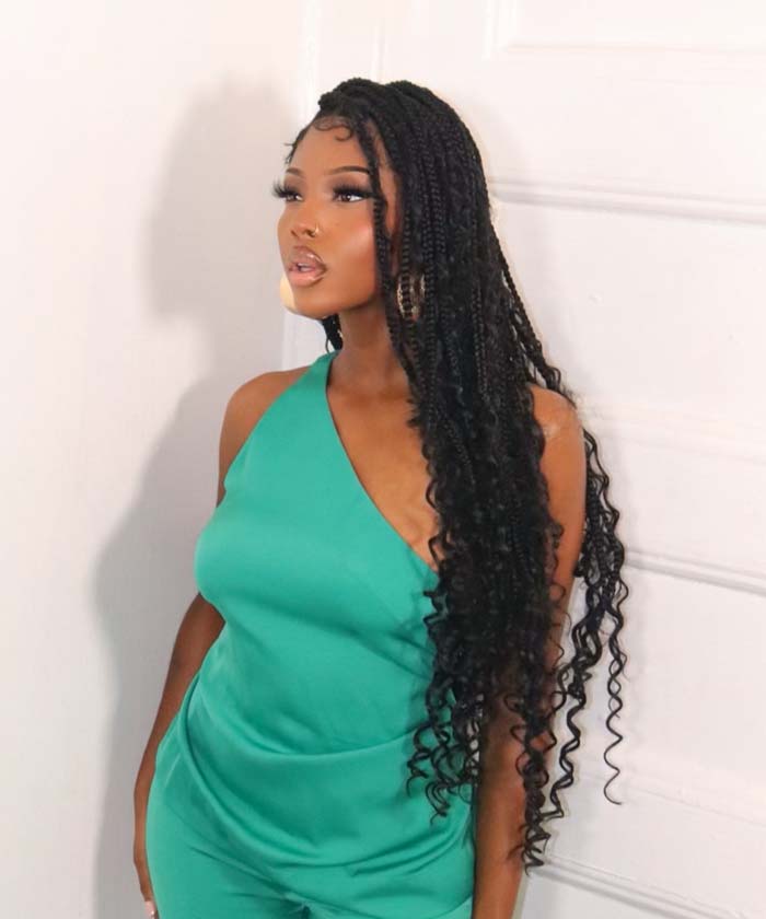 Side Part Knotless Braids With Wavy Ends — Classy Boho Knotless Braids