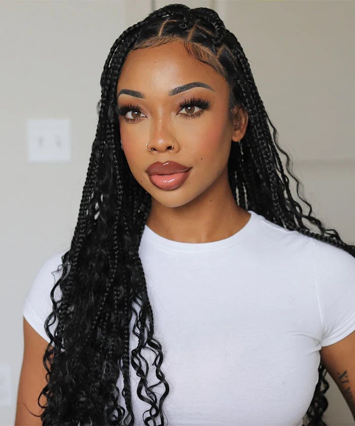 Black Knotless Braids With Loose Curly Ends — Classy Boho Knotless Braids