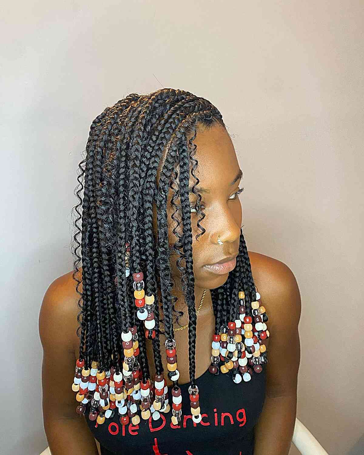 Collarbone Braids With Beads And Curls — Classy Boho Knotless Braids