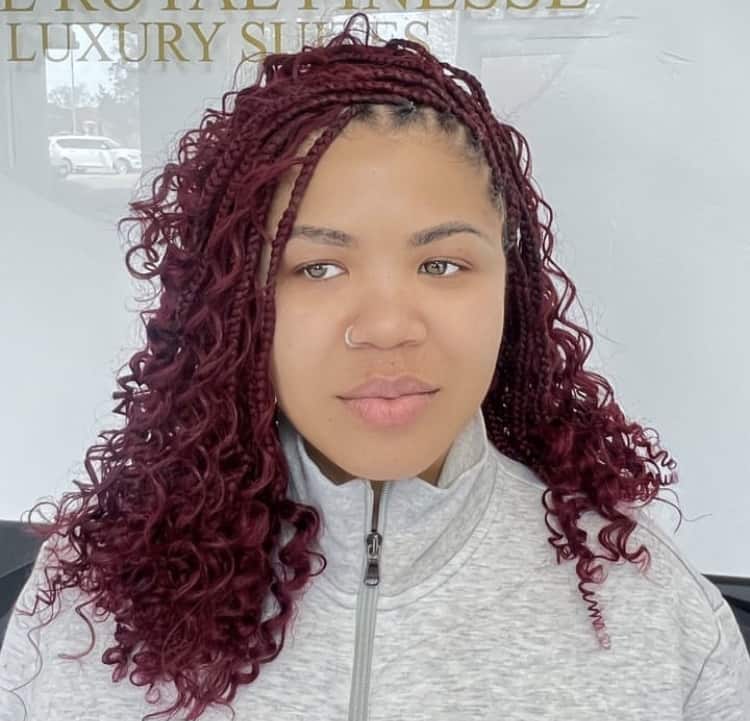 Deep Red Highlight Knotless Braids — Classy Boho Knotless Braids