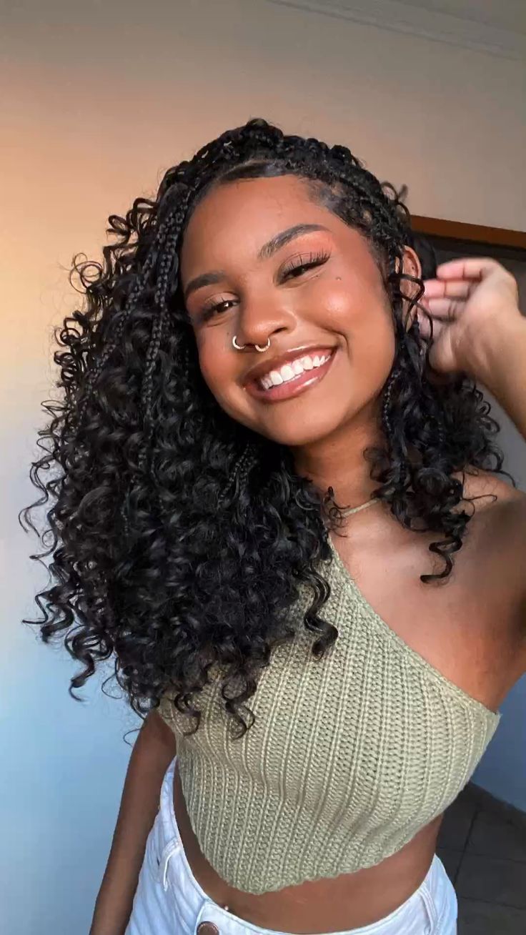 Collarbone Knotless Braids With Loose Curls — Classy Boho Knotless Braids