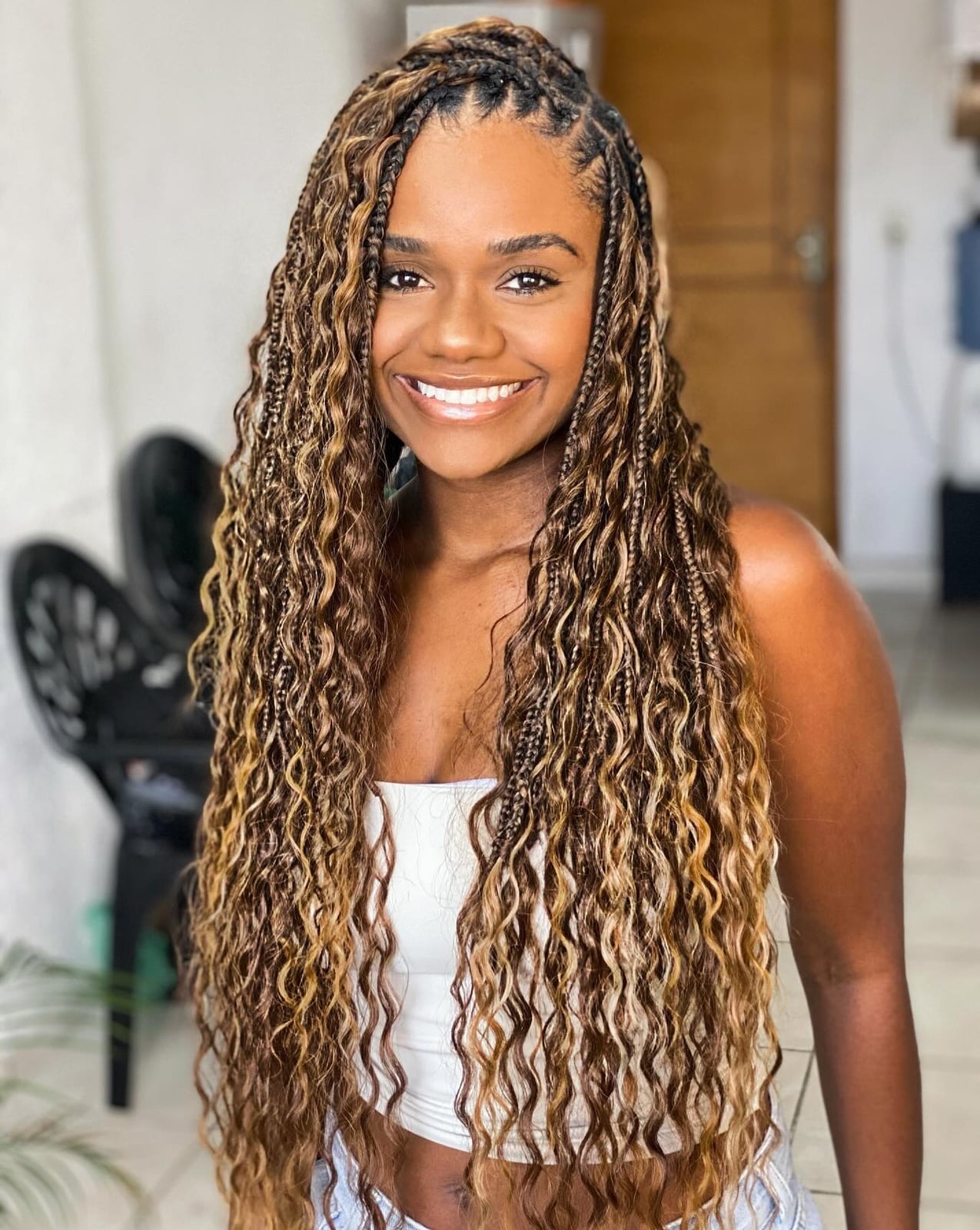 Shoulder Length Braids With Loose Waves — Classy Boho Knotless Braids