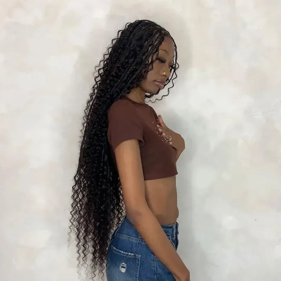 Flowing Black Knotless Braids With Curls — Classy Boho Knotless Braids