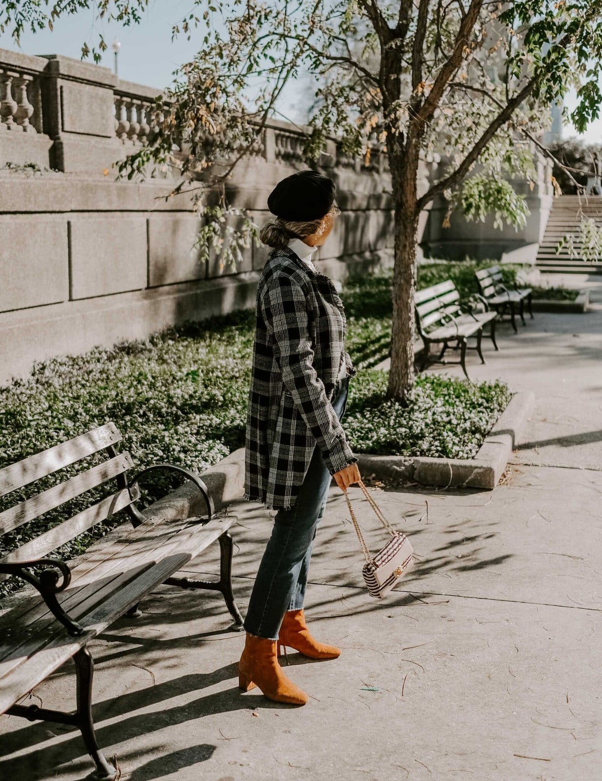 Straight Leg Jeans with a Plaid Jacket and Suede Ankle Boots — Classy Boots Outfit Jeans