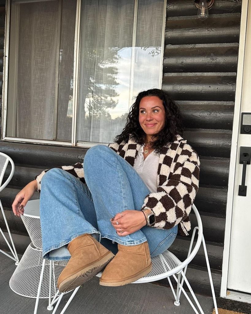 Wide Leg Jeans with a Fleece Jacket and Suede Boots — Classy Boots Outfit Jeans