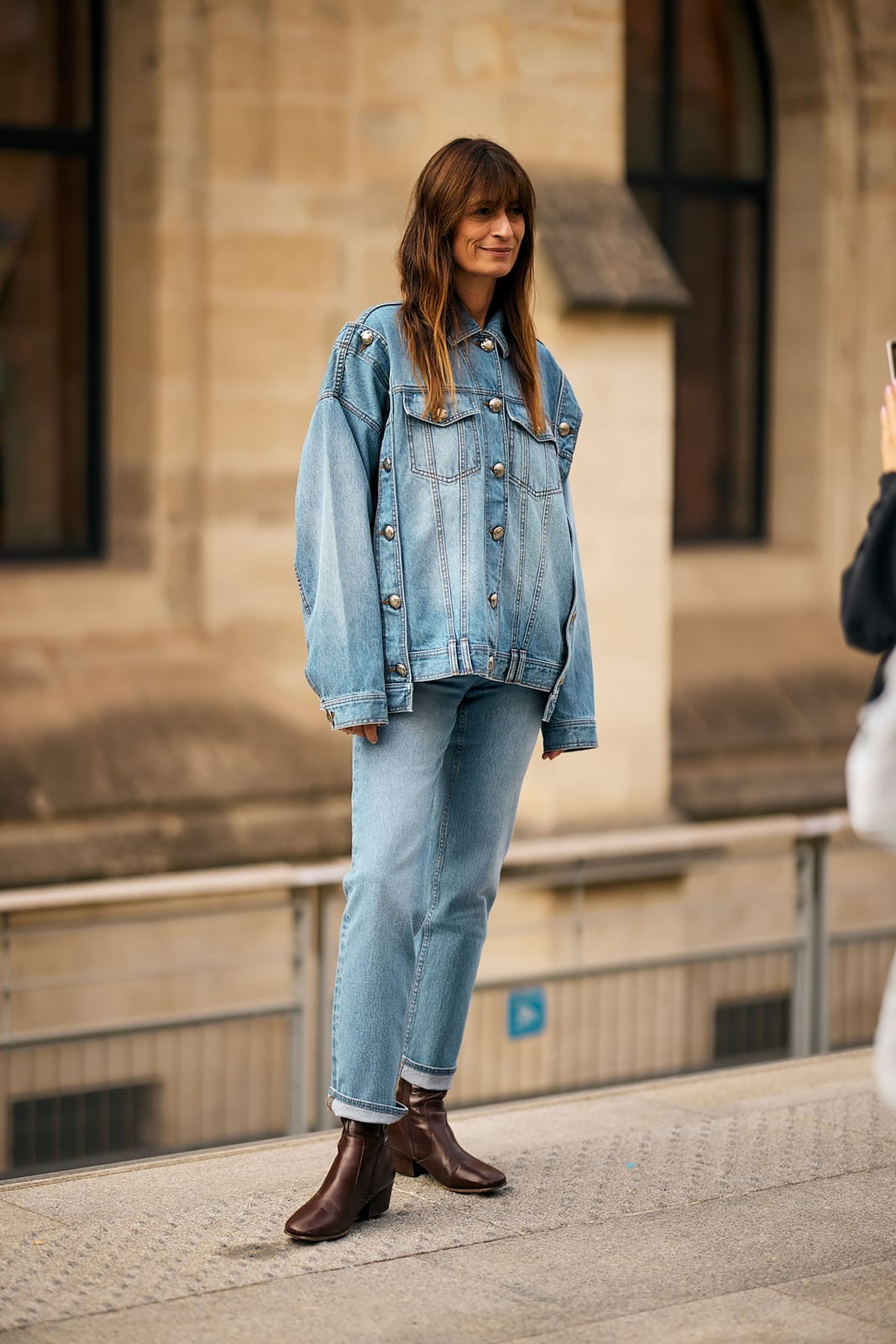 Straight Leg Jeans with an Oversized Denim Jacket, Close-Up Take — Classy Boots Outfit Jeans
