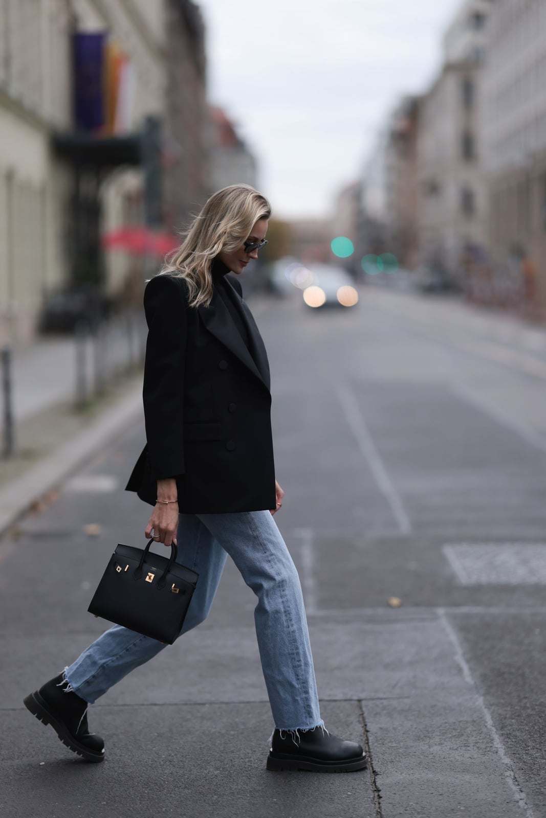Wide Leg Jeans with an Oversized Blazer and Chunky Boots — Classy Boots Outfit Jeans