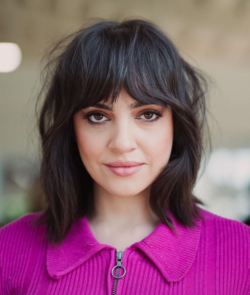 Chin Length Shag Dark Brown With Bottleneck Bangs Chin Length Shag Dark Brown With Bottleneck Bangs — Classy Bottleneck Bangs