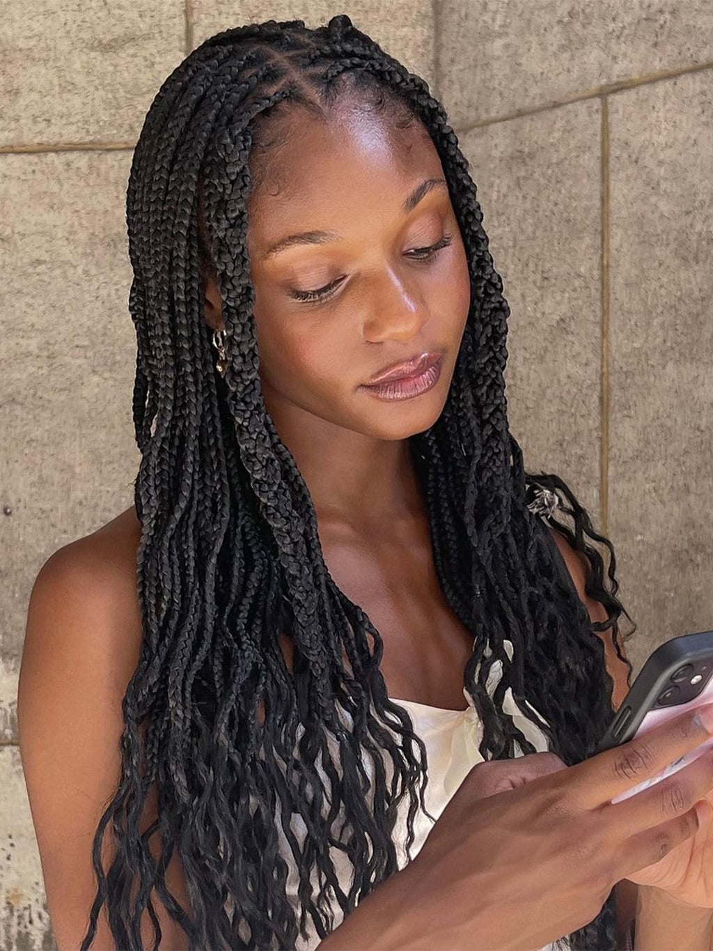 Thin Black Box Braids With Curly Ends Thin Black Box Braids With Curly Ends — Classy Box Braids Hairstyles