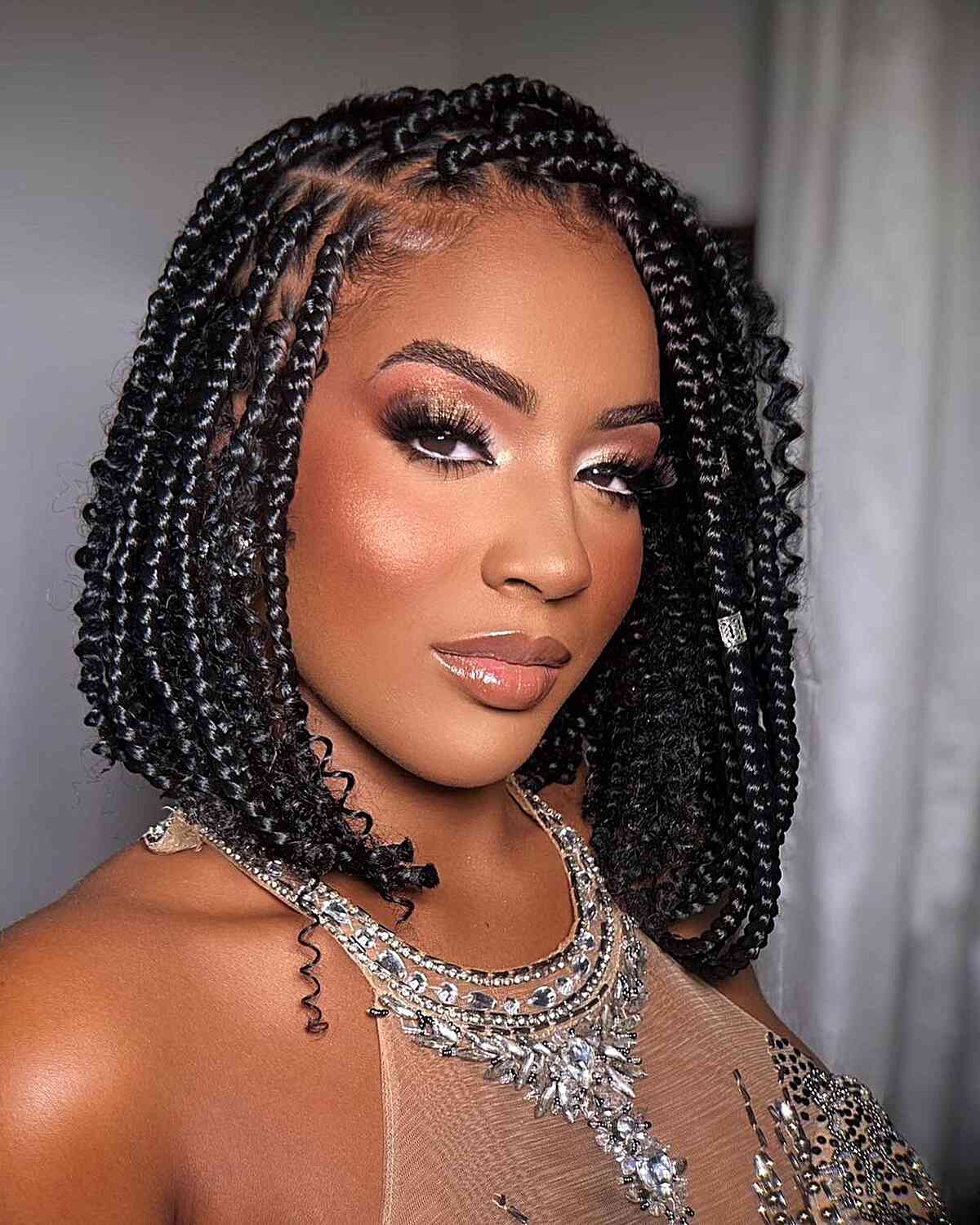 Shoulder Length Bob With Curly Ends Shoulder Length Bob With Curly Ends — Classy Box Braids Hairstyles