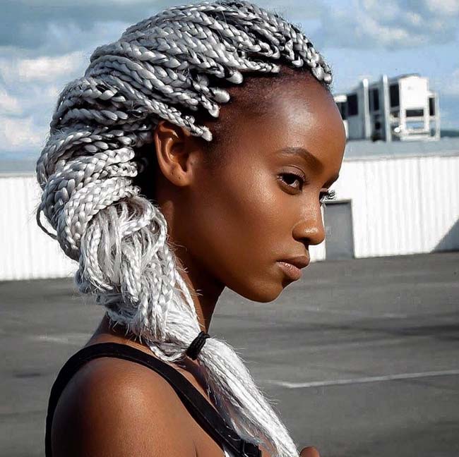 Silver Grey Shoulder Length Box Braids Silver Grey Shoulder Length Box Braids — Classy Box Braids Hairstyles