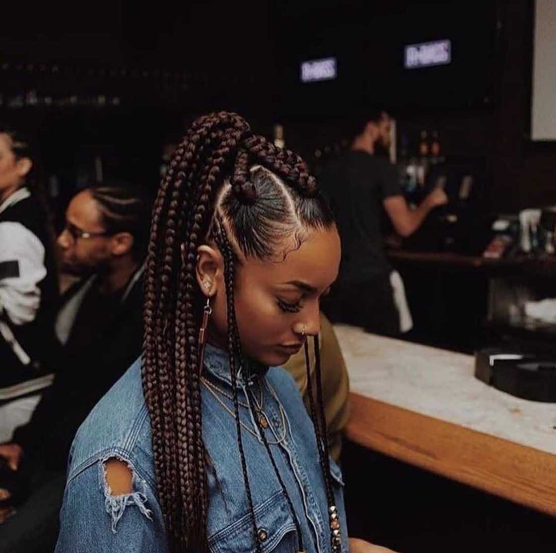 Jumbo Dark Brown Box Braids High Ponytail Jumbo Dark Brown Box Braids High Ponytail — Classy Box Braids Hairstyles