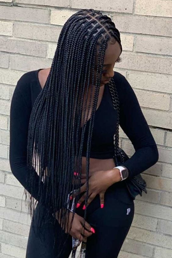 Sleek Mid-Back Black Box Braids Side View Sleek Mid-Back Black Box Braids Side View — Classy Box Braids Hairstyles