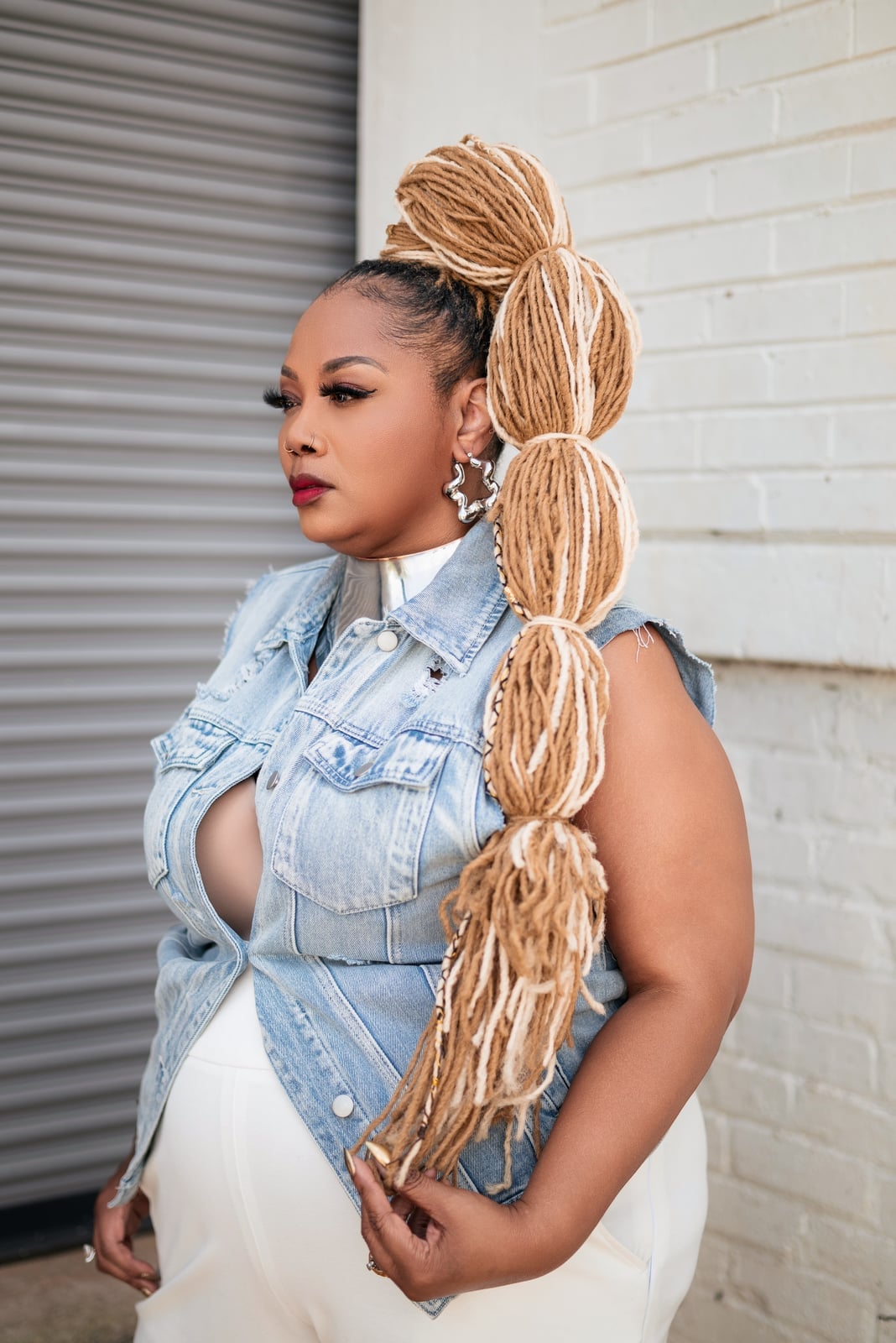 Mid-Back Locs Bubble Ponytail With Blonde And Brown Highlights Mid-Back Locs Bubble Ponytail With Blonde And Brown Highlights — Classy Braids Locs