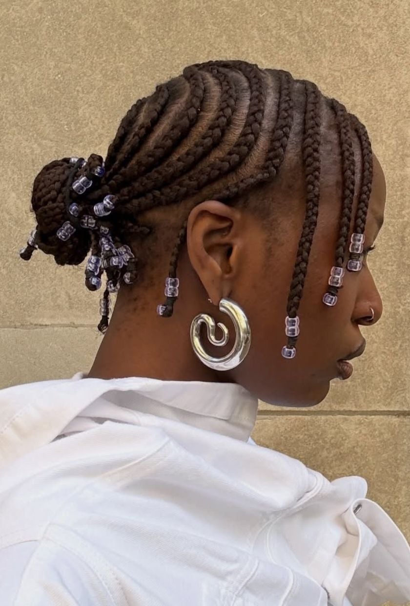 Dark Brown Chin Length Braided Bun With Beads Dark Brown Chin Length Braided Bun With Beads — Classy Braids Styles