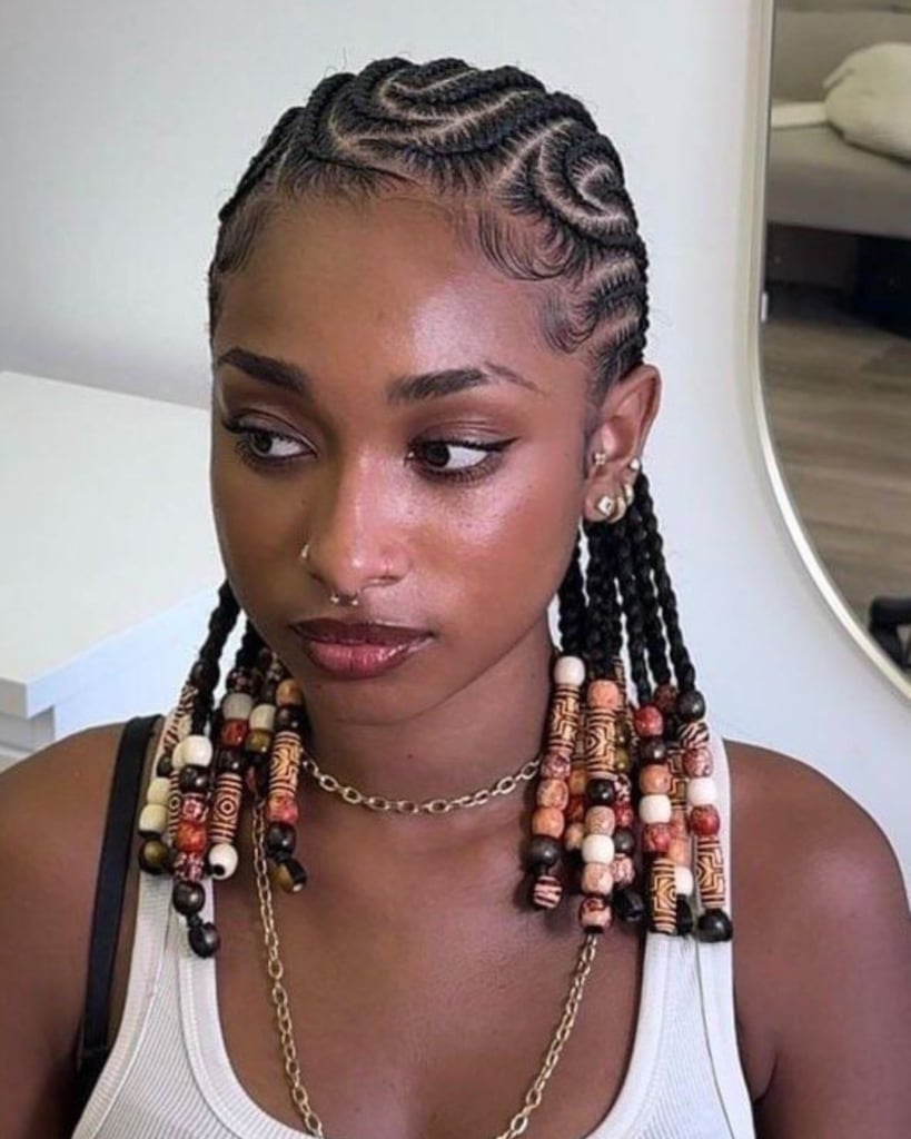 Black and Brown Braids With Ornate Beads Bun, Mid-Back Black and Brown Braids With Ornate Beads Bun, Mid-Back — Classy Braids Styles